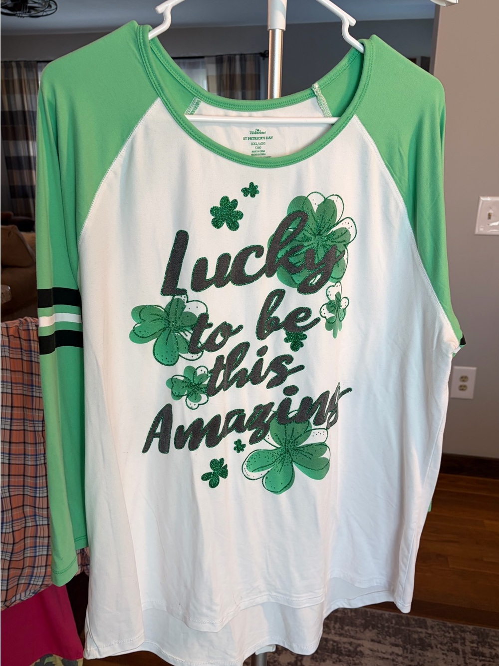 Lucky to Be This Amazing Green & White Long Sleeve Tee